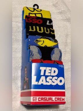 Ted Lasso Television Show Novelty Casual Crew Socks 6 Pair Pack Blue, Black, Red